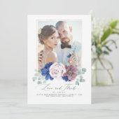 ムーヴブルーとネイビー結婚ブルーのフローラサンキューカード 招待状 (スタンド正面)