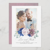 ムーヴブルーとネイビー結婚ブルーのフローラサンキューカード 招待状 (正面/裏面)