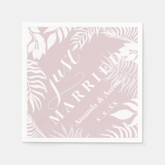 ムーヴホワイトフローラピンクパステルたった今結婚しました スタンダードカクテルナプキン (正面)