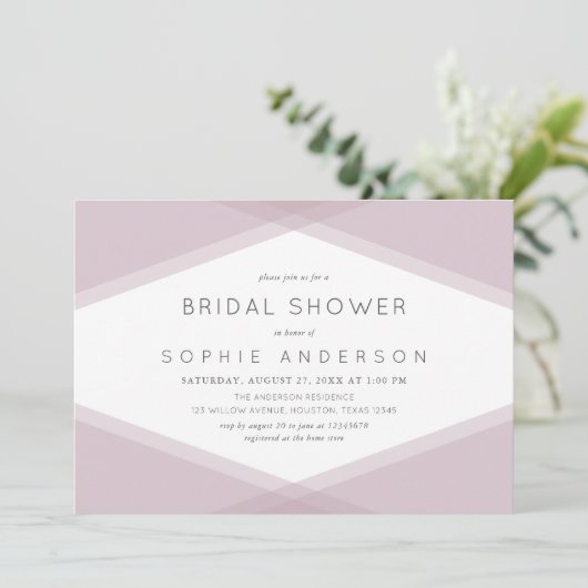 ムーヴ層ジオメトリックダークパープルブライダルシャワー 招待状 (スタンド正面)