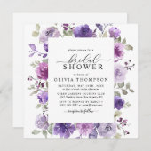 ムーヴ薄紫パープルフローラ水カラーブライダルシャワー 招待状 (正面/裏面)