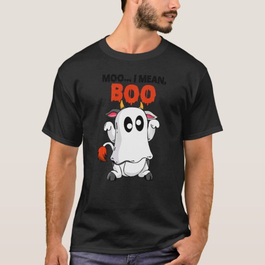 ムー・アイ・ミーン・ブー 幽霊の牛 かぼちゃ農家の牛 ハロー Tシャツ (正面)