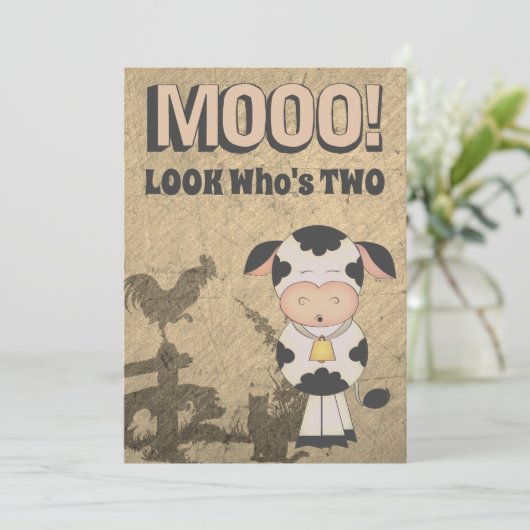 ムー!ルックスフツフツウツウフウファームヴィンテージ誕生日 招待状 (スタンド正面)