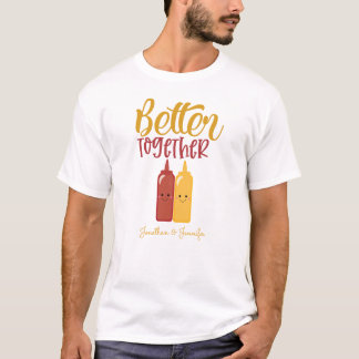 メおもしろいパーソナライズされたンズマスタードケチャップカップルT Tシャツ