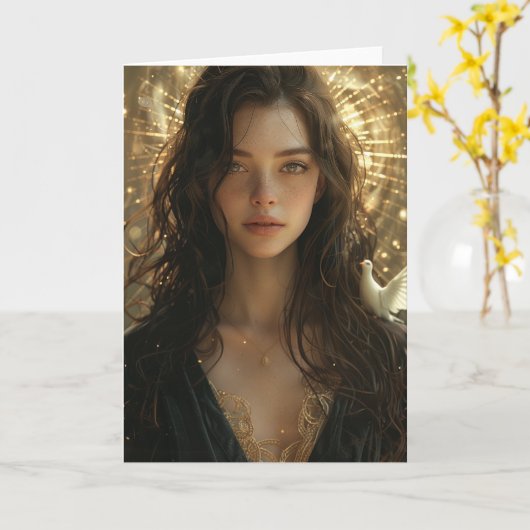 メアリと鳩 カード (黄色い花)