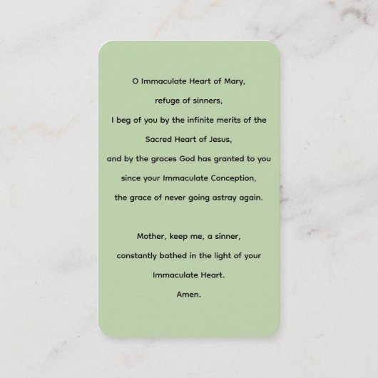 メアリの汚れのないハートとリリー祈りの言葉カード 名刺 (裏面)