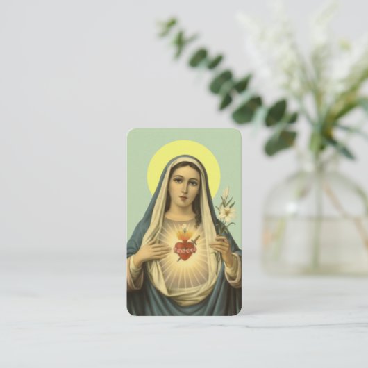 メアリの汚れのないハートとリリー祈りの言葉カード 名刺 (スタンド正面)