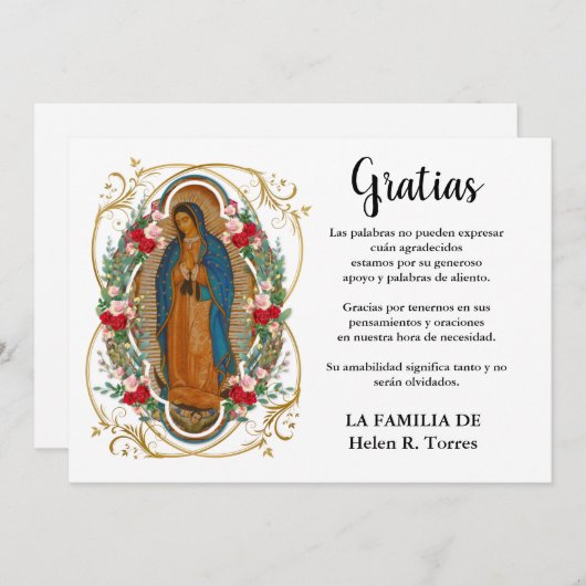 メアリスペインのグアダルーペお悔やみ サンキューカード (正面/裏面)