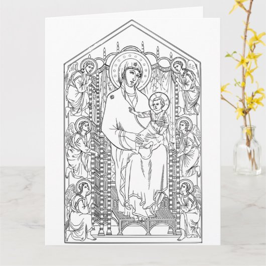 メアリーとイエスのグリーティングカードに色を付ける カード (黄色い花)