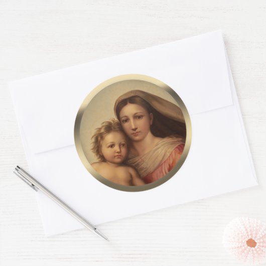メアリーとイエスの子システィーナマドンナプランCC0970 ラウンドシール (封筒)