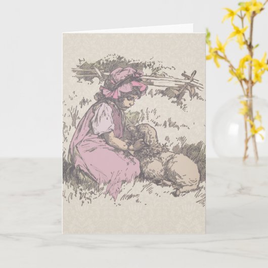 メアリーは小さな子羊の子供部屋韻を持っていた カード (黄色い花)