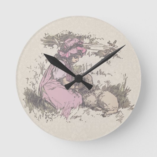 メアリーは小さな子羊の子供部屋韻を持っていた ラウンド壁時計 (正面)