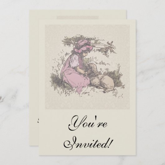 メアリーは小さな子羊の子供部屋韻を持っていた 招待状 (正面/裏面)