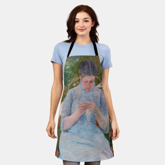 メアリーカサットガール裁縫インアガーデン エプロン (着用した状態)