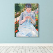 メアリーカサットガール裁縫インアガーデン キャンバスプリント (インサイチュ (ウッドフロア))