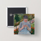 メアリーカサットガール裁縫インアガーデン 缶バッジ (正面&裏面)