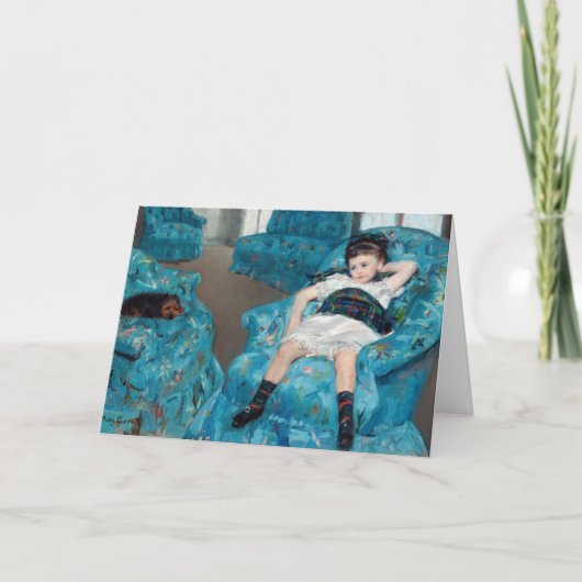 メアリーカサット小さな女の子インアブルーアームチェア カード (正面)