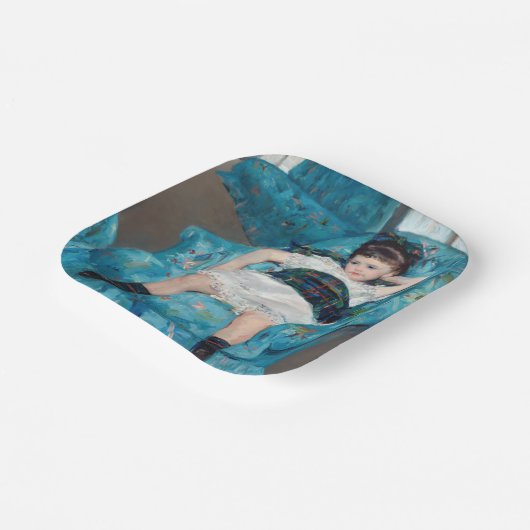 メアリーカサット – 小さな女の子インアブルーアームチェア ペーパープレート (傾斜あり)