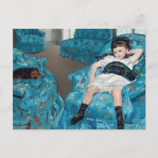 メアリーカサット – 小さな女の子インアブルーアームチェア ポストカード (正面)