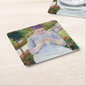 メアリーカッサット・ガーデンの少女 スクエアペーパーコースター (アングル)