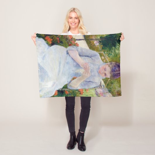 メアリーカッサット・ガーデンの少女 フリースブランケット (インサイチュ)