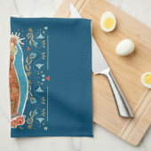 メアリーガーデン賛美マザーアヴェマリアネイビーブルー キッチンタオル (四つ折り)