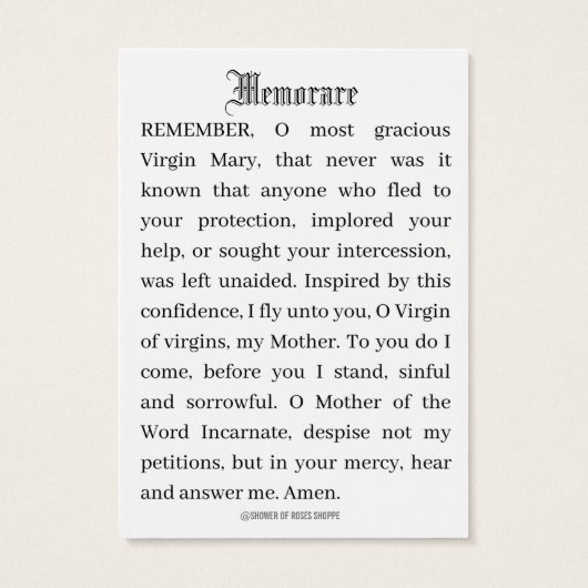 メアリーメモリアルのカトリック受胎告知祈りの言葉 (裏面)