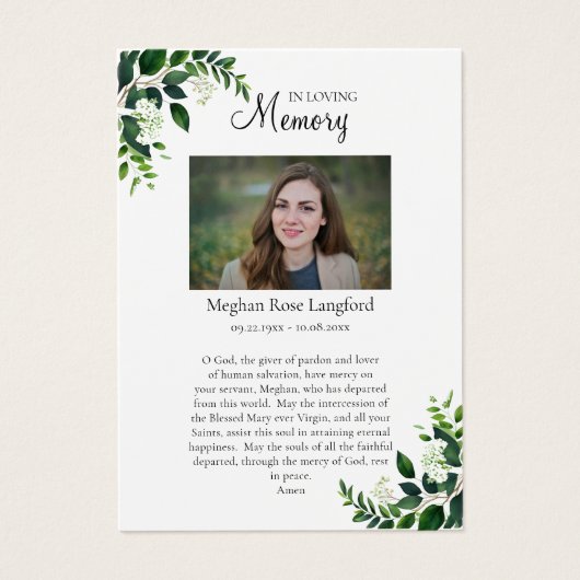 メアリー葬儀ハートカードの無垢祈りの言葉 (正面)