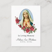 メアリー葬式ハートカードの汚れのない祈りの言葉 プレイスカード (正面)