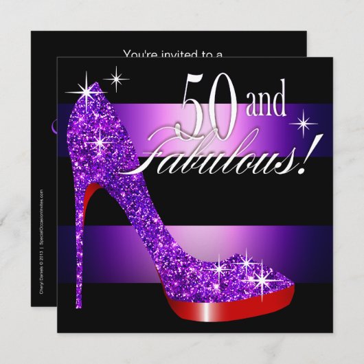 メアリー・アン50及びすばらしい輝きのきらきら光るな小剣のストライプ 招待状 (正面/裏面)