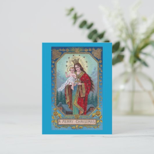 メアリー、イエス、グラバスのクラシガーのヴィンテージクリスマス シーズンポストカード (スタンド正面)