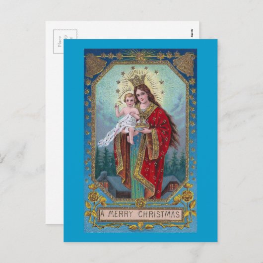 メアリー、イエス、グラバスのクラシガーのヴィンテージクリスマス シーズンポストカード (正面/裏面)