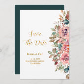 メアリー ウォーターカラー ローズ エメラルドグリーン セーブザデート (正面/裏面)