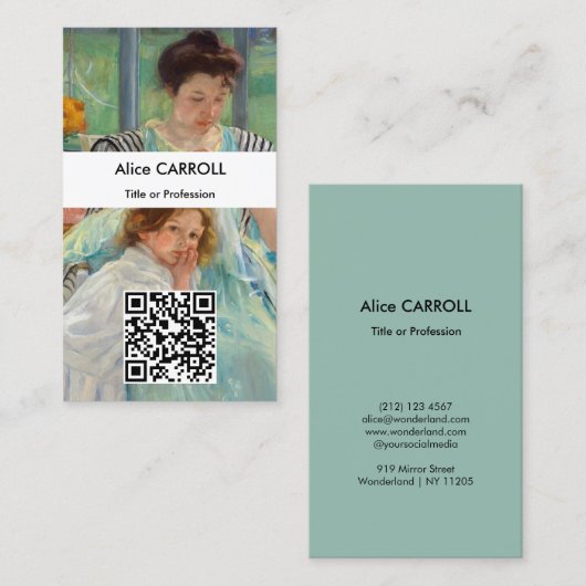 メアリー・カサット - 縫い物をする若い母 - QRコード 名刺 (正面/裏面)
