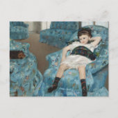 メアリー・カサット「青いアームチェアの少女と犬」アート ポストカード (正面)