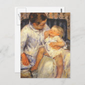 メアリー・カッサット・マザーが眠い子どもを洗い始める ポストカード (正面/裏面)