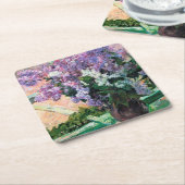 メアリー・カッサット、窓にライラック スクエアペーパーコースター (アングル)
