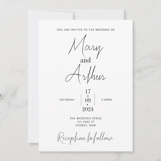 メアリー – ミニマモダンリスト結婚式招待状 招待状 (正面)