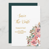 メアリー 水彩ローズ エメラルドグリーン セーブザデート (正面/裏面)