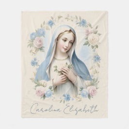 メアリ賛美ー宗教フローラピンクローズ フリースブランケット