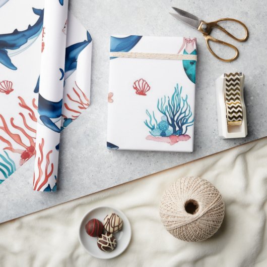 メイお洒落ジジンザメ誕生日 ラッピングペーパー (クラフト)