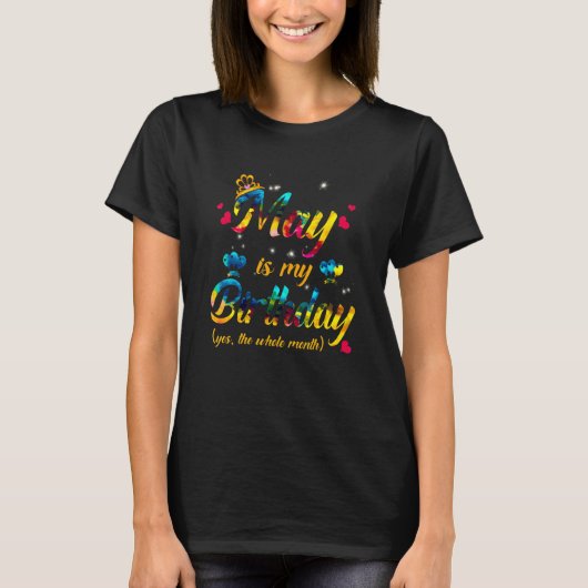 メイは私の誕生日Yes全体の月の絞り染め Tシャツ (正面)