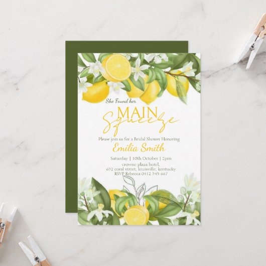 メイエレガントンスクイズレモンブライダルシャワー 招待状 (正面/裏面インサイチュ)