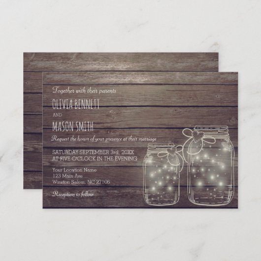 メイエレガントン素朴・ジャー・サング結婚リアのカード 招待状 (正面/裏面)