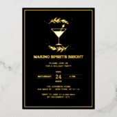 メイキングスピリッツ明るい黒金ゴールドクリスマスホリデー 箔招待状 (正面)