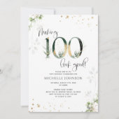 メイキング100良い緑の金ゴールド植物学誕生日 招待状 (正面)