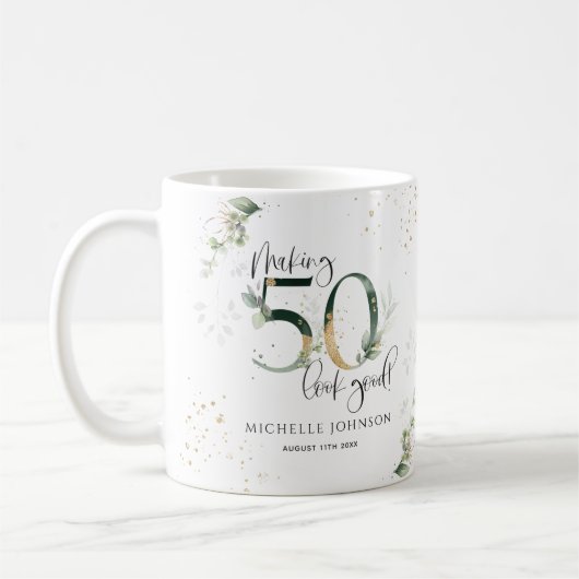 メイキング50良い緑の金ゴールド植物学誕生日 コーヒーマグカップ (左)