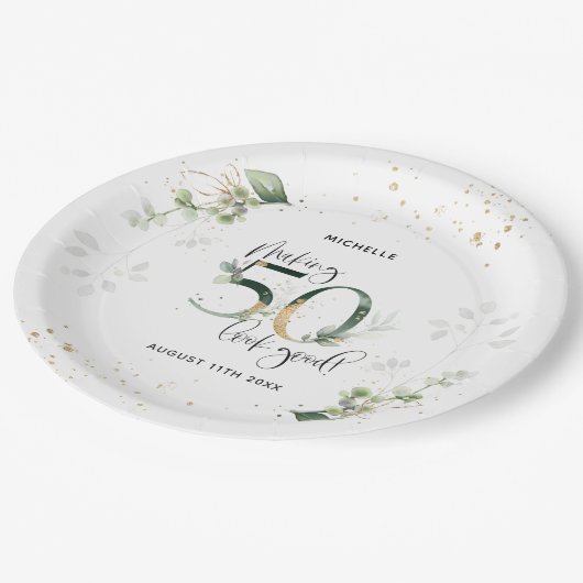 メイキング50良い緑の金ゴールド植物学誕生日 ペーパープレート (アングル)