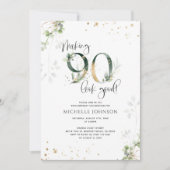 メイキング90良い緑の金ゴールド植物学誕生日 招待状 (正面)