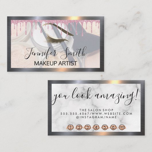 メイクアップとブラシグリッター点滴の目の光 ロイヤリティカード (正面/裏面)